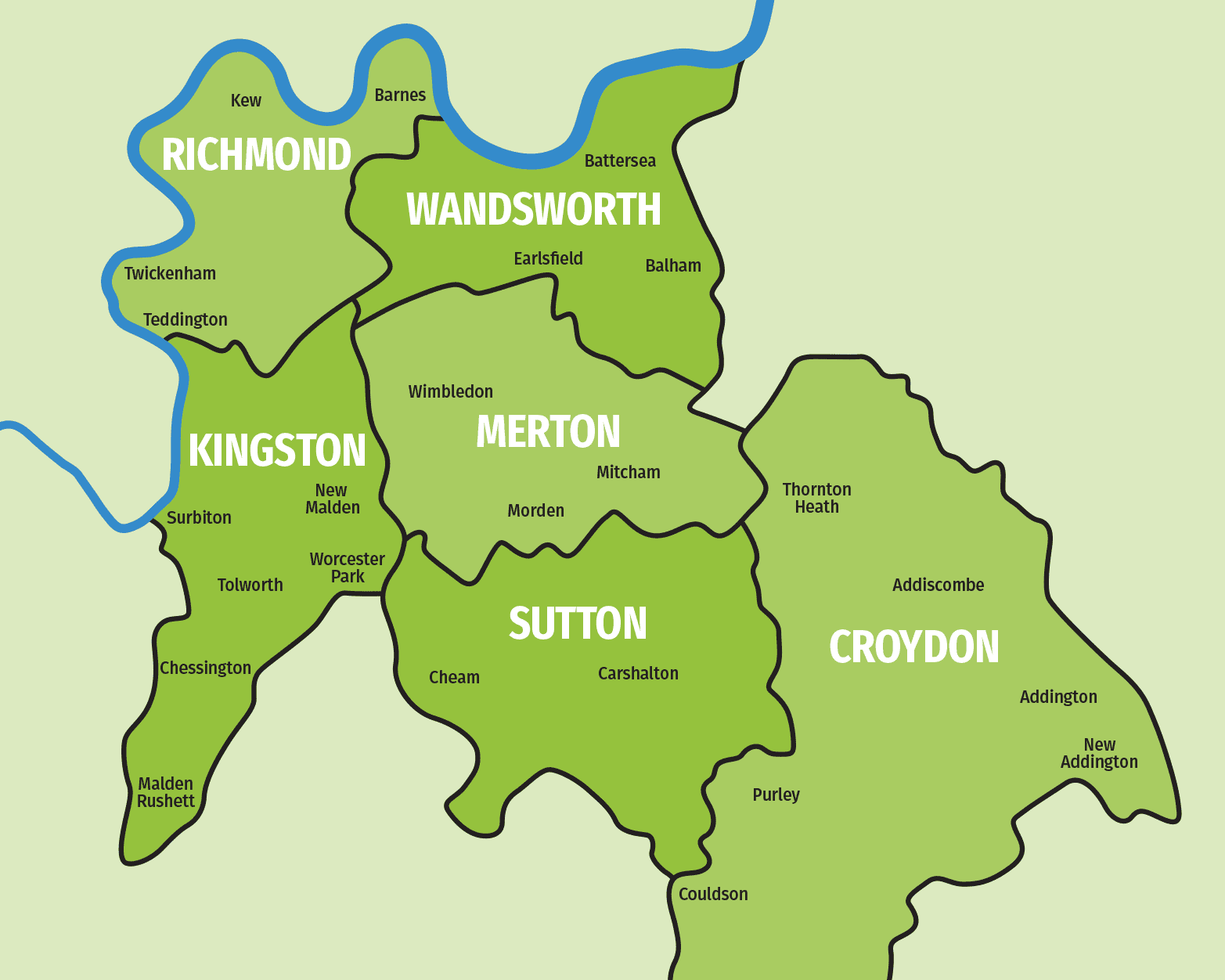 Map of south west London boroughs