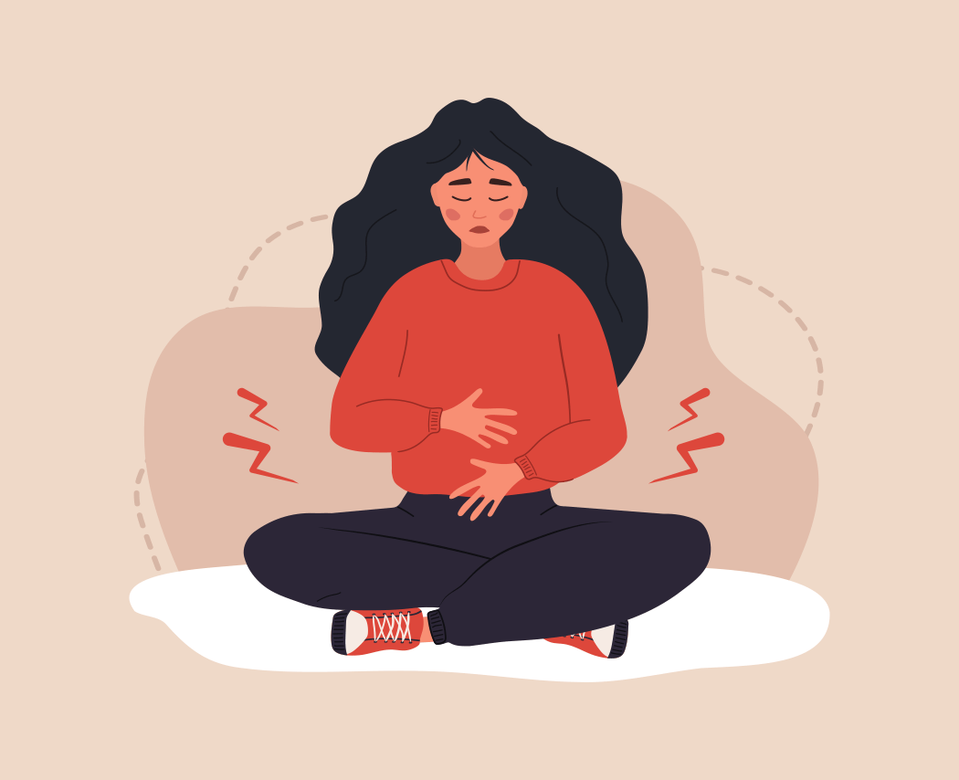 Illustration of a woman holding her stomach